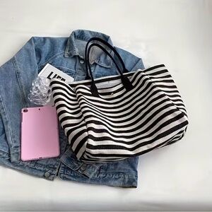Elegant Black and White Striped Tote Bag